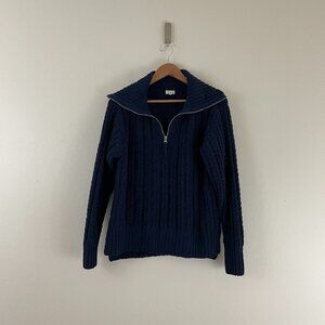 Aerie Cable Car Chenille Quarter Zip Sweater in Navy Blue Size XS